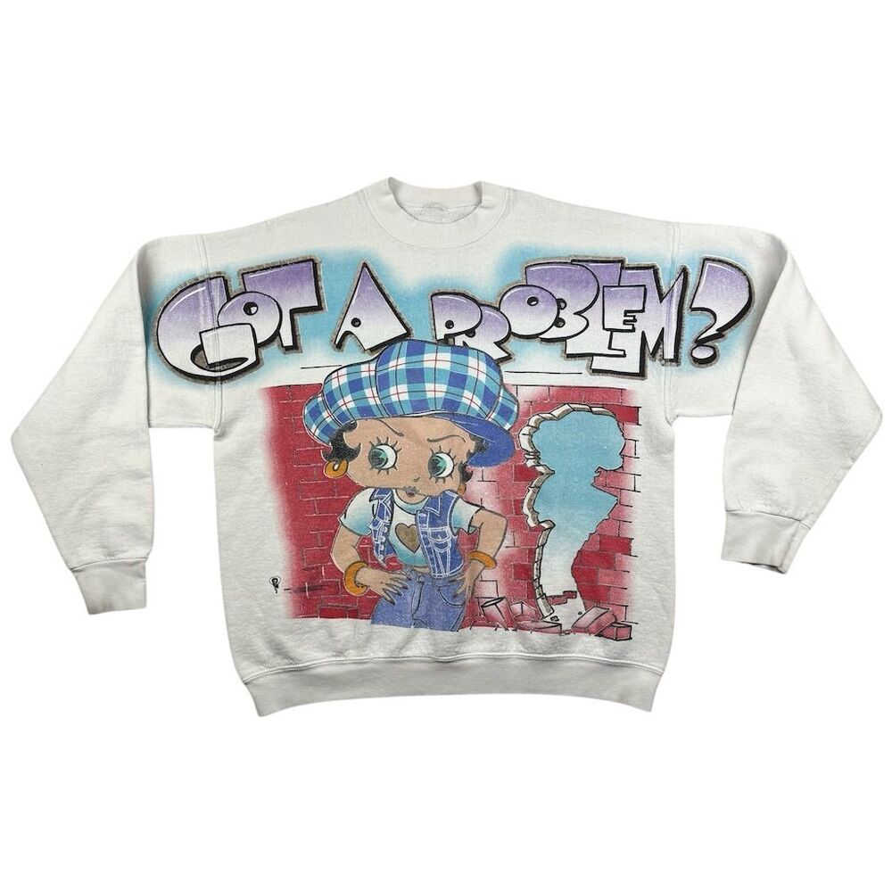 Vintage Freeze Betty Boop "Got A Problem?" Graphic Sweatshirt Women’s L White